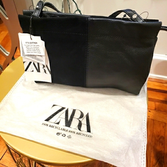 NWT ZARA Black Crossbody Leather Bag - Picture 8 of 10